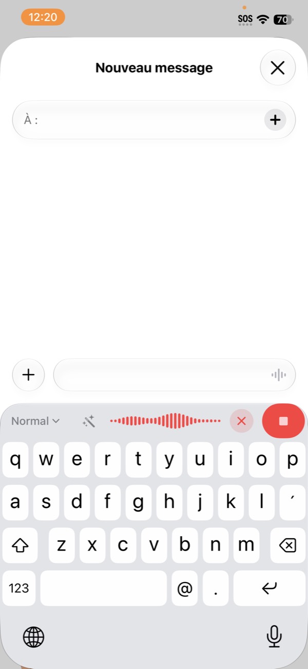 Le clavier Pnyx en pleine dictée dans un nouveau message